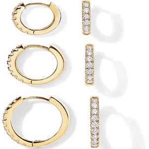 PAVOI Boucles d'oreilles créoles en tungstène doré pour femme, plaqué or 14 carats, tiges en argent sterling 925, lot de 3 paires de boucles d'oreilles créoles - Product Image 1