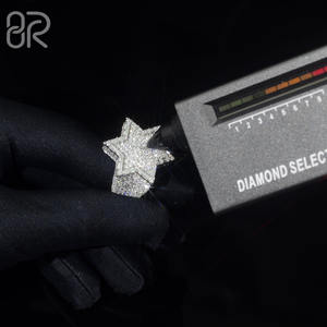 Bague Hip Hop en Moissanite VVS en Gros, Design de Luxe, Sertie de Pierres Baguette, Plaqué Or, Argent 925 pour Hommes et Femmes - Product Image 3