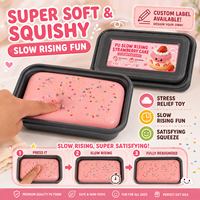 Jouet sensoriel anti-stress en PU auto-moussant OEM ODM en forme de gâteau, personnalisable avec logo et autocollant, jouet souple à remontée lente pour fêtes