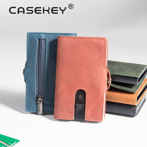 Tarjetero de Cuero Genuino con Protección RFID para Hombre, Tarjetero Delgado de Aluminio para Tarjetas de Crédito e Identificación, Mini Cartera Multifuncional - Product Image 6