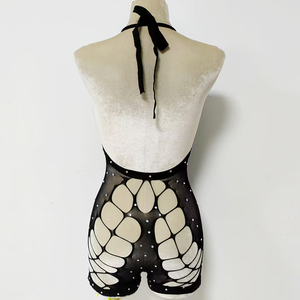 One Piece Mesh <strong>Fishnet</strong> Female Rhinestones Exotic Halterneck Badystocking Sexy Silk Stockings Stripper <strong>Outfits</strong> - Product Image 6