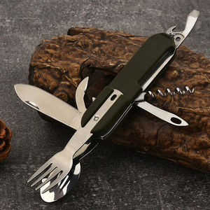 ชุดช้อนส้อมมีดสแตนเลสอเนกประสงค์พับได้สำหรับกิจกรรมกลางแจ้ง ชุดอุปกรณ์รับประทานอาหารสำหรับเอาตัวรอดในป่า - Product Image 1