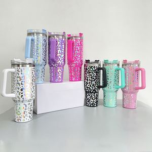 Double Walled Stainless Steel Leopard Handled 40Oz Tumbler Print <b>Large</b> Coffee <b>Mug</b> With Handle Iridescent Water Bottle - Product Image 3