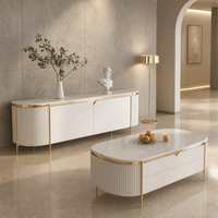 Modernes Luxus-TV-Möbelset mit Gesinterter Steinplatte, Couchtisch mit Titan-Gold-Metallrahmen, Lackierter Schrank und Massivholz-Schubladen