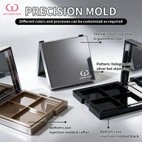 Palette vide rechargeable 4 compartiments pour fards à paupières et blush, couvercle électroplaqué gris anthracite, en ABS, PS, PET, avec miroir, emballage cosmétique personnalisé avec logo, OEM