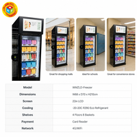 Distributeur automatique de produits surgelés avec détection de poids, armoire congélateur intelligente, écran LCD 22 pouces, 4 étages, 8 paniers, paiement par carte, libre-service