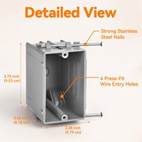 Caja de Conexiones Eléctrica de PVC de Alta Calidad, 22 Pulgadas Cuadradas, 1 Gang, Nueva, con Clavos para Interruptor y GFCI, Entrega Rápida