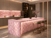 Dalles polies en quartz rose naturel, pierre semi-précieuse, découpées sur mesure, panneaux rétroéclairés, façades de bar, dessus de console et dessus de table