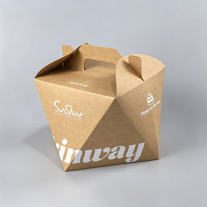 SunShine Kraft Paper <b>Square</b> Box With Handle Self Erecting Bakery Packaging Custom Offset Printing Four Color Design - Product Image 5