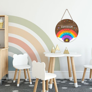 Letrero de Pared de Madera con Diseño Circular de Arcoíris, Decoración de Bienvenida para el Aula, Regreso a Clases, Madera Contrachapada de Álamo, Estilo Rústico - Product Image 3