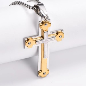 Colgante de cruz cristiana con circonita, collar de acero inoxidable de triple capa, amuleto religioso de oración, joyería de fe - Product Image 3