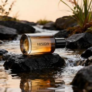 Botella de perfume de cristal ámbar en espray redonda al por mayor 30ml 50ml 100mL botella de perfume vacía con tapa de madera - Product Image 2