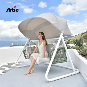 Artie Modern Luxury Hotel Balcony Furniture 2-person Canopy Hanging Chair Patio Outdoor Furniture Egg Swing Chair