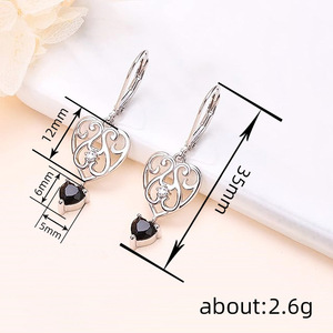Boucles d'oreilles tibétaines en argent avec pierre noire et diamant, motif cœur, « l'amour est vrai, rien d'autre », bijoux de mariage pour femmes - Product Image 6