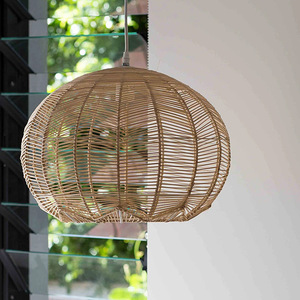 Lámpara colgante redonda de ratán con LED para comedor, lámpara de techo con diseño de tejido natural - Product Image 3