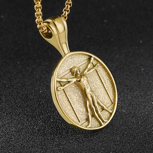 Hip Hop personalidad Da Vinci proporción humana Vitruvius colgar collar de acero inoxidable joyería colgante chapado en oro - Product Image 1