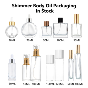 Huile corporelle scintillante OEM MLM en flacons en verre, faible MOQ, logo personnalisé, contenant cosmétique à paillettes, fourniture directe usine - Product Image 2