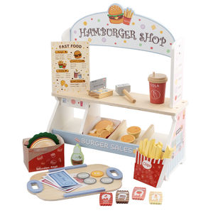 Ensembles de nourriture en bois pour jeux d'imitation, thème Burger <span class=keywords><strong>Shop</strong></span>, jouet de cuisine, comprenant un burger, une boisson gazeuse, <span class=keywords><strong>des</strong></span> frites, et <span class=keywords><strong>des</strong></span> billets de jeu, pour enfants garçons et filles - Product Image 1