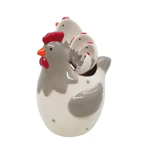 5 pcs Handpainted Cute Chicken Novelty Gift Ceramic Measuring Spoons With Spoon Holder