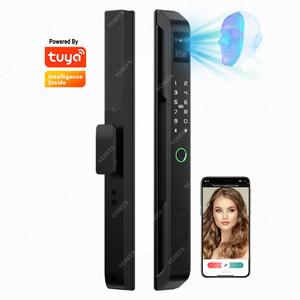 图雅Wifi应用可视对讲85插芯智能锁面指纹铝滑动摇摆门锁钥匙卡码数字锁 - Product Image 1