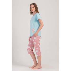 Traje de dormir capri ovalado de manga corta con cuello redondo para mujer - Product Image 3