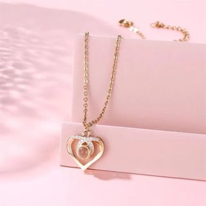 Coppia regalo personalizzato per fare foto 100 lingua ti amo proiezione placcato in oro gioielli di moda collane di lusso donne - Product Image 4