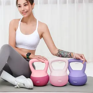 Kettlebell Lady gymnastic strength training with lean arms and hips Lifting dumbbells and soft Kettle-Bell 8kg for Beginners