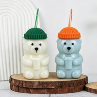 Gobelet en verre en forme d'ours en peluche mignon avec couvercle anti-poussière et paille, lavable et réutilisable, adapté à de multiples situations