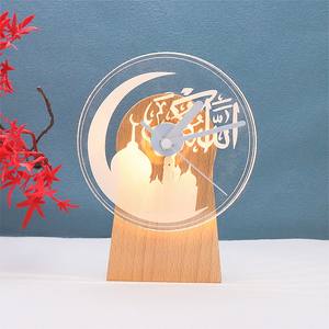 Lampe horloge de bureau en bois 2 en 1 avec logo personnalisé Lampe de <span class=keywords><strong>table</strong></span> en acrylique à lumière chaude rechargeable avec contrôle tactile et base en bois - Product Image 6