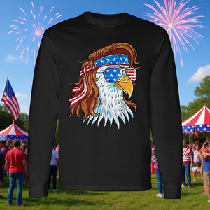 อีเกิล 4th Of July เสื้อยืดแขนยาวลายธงชาติอเมริกันมัลเล็ต - Product Image 3