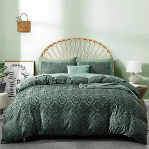 Aoyatex Made In China Single Color Microfiber Fabric Tufted Jacquard Bedding Set Duvet Cover 6 Piece