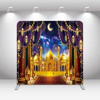 Toile de fond photo personnalisable pour l'Aïd Moubarak du Ramadan, motif croissant de lune et mosquée dorée, double face, pour événements photographiques