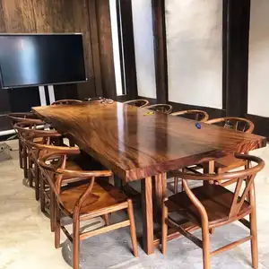 Grosir kustom Harga bagus furnitur Amerika Selatan Walnut meja bentuk alami atas meja makan restoran lempeng kayu tepi langsung