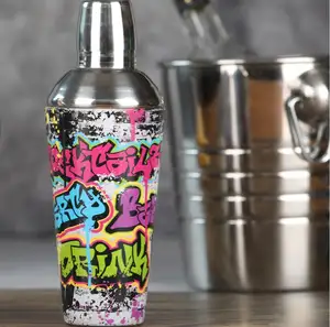 Shaker de vidro graffiti, coquetelador de vidro de 3 peças premium de 700ml, coqueteleira de vidro de aço inoxidável