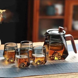 MSH sıcak satış 500ml şeffaf ev isıya dayanıklı çaydanlık 4 fincan setleri ile uzun borosilikat cam çiçek çaydanlık - Product Image 1