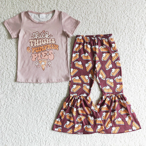 Conjunto de 2 piezas para niñas de Acción de Gracias, camiseta estampada de manga corta con pantalones acampanados, trajes de moda - Product Image 4
