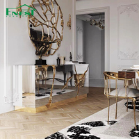 Buffet de luxe haut de gamme fait main avec miroir craquelé en laiton, armoires de cuisine pour la personnalisation complète de villas
