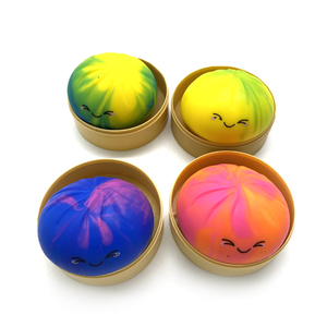Hot Sale Dumpling Squishy Stress Ball Novelty Tie-dye Colorful Squeeze Dumpling with Steamer <b>Box</b> Fidget Sensory Toys - Product Image 1