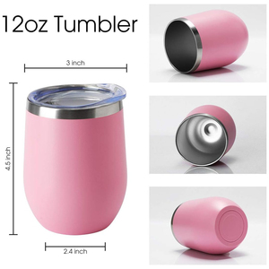 Gobelets à vin isothermes en acier inoxydable à double paroi de 12 oz en forme d'œuf avec couvercle, personnalisables avec logo, pour camping et bureau, écologiques - Product Image 3