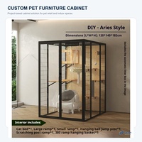 Villa pour chat panoramique de luxe moderne et écologique en verre, avec structure en bois massif et fer, maison d'intérieur pour animaux, griffoir pré-assemblé