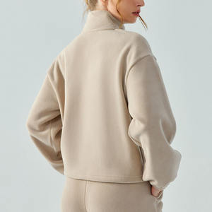 Wholesale Custom Logo High Quality Women Blank Full <b>Zip</b> <b>up</b> Drawstring Soft Fleece Oversized Lounge <b>Cropped</b> <b>Zip</b> Through <b>Hoodie</b> - Product Image 4