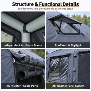 Tente <span class=keywords><strong>gonflable</strong></span> imperméable avec <span class=keywords><strong>auvent</strong></span> détachable 360x480cm, grande tente de camping quatre saisons, 320g TC Tech Cotton Outdoor - Product Image 4
