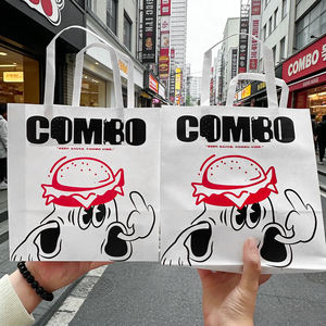 Sacs à emporter en papier kraft robuste, sacs personnalisés imprimés avec un design de dessin animé pour les commandes de hamburgers - Product Image 4