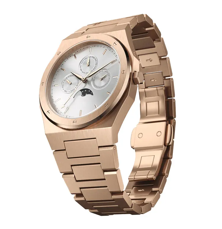 Custom Logo Private Label Rose Gold White Dial Stainless Steel Strap High Quality Moons Watch