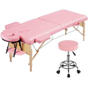 Table de massage pliable rose réglable avec tabouret pour salon de beauté, spa et studio de tatouage - Product Image 1