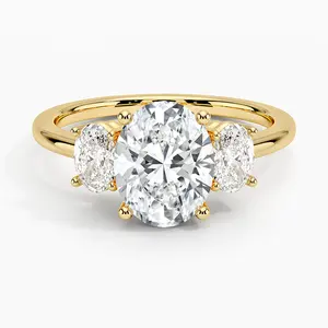 MEDBOO – bague de fiançailles en Moissanite, bijoux fins, taille ovale, trois pierres, or jaune 14K, or massif, 2CT