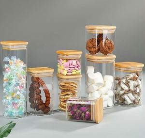 Eco-friendly 750ml Square Borosilicate Glass <b>Jars</b> Microwavable Airtight Bamboo Lid Kitchen Storage Canisters Pantry <b>Spice</b> - Product Image 2