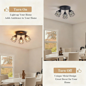 Industrial <b>Ceiling</b> <b>Light</b> 3 Heads Iron Cage Warm White LED Surface Mounted For Living Room Bedroom Kitchen Entryway - Product Image 2
