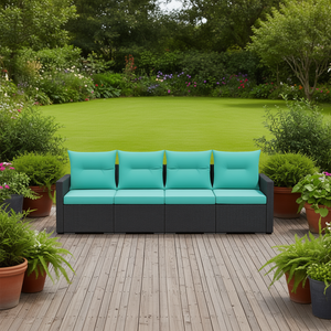 Ensemble de canapés de patio en rotin poly et acacia avec coussins, 6 places, mobilier de jardin extérieur, design contemporain - Product Image 2