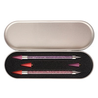 Stylo de manucure professionnel double embout pour nail art, pour points et strass, avec boîte métallique